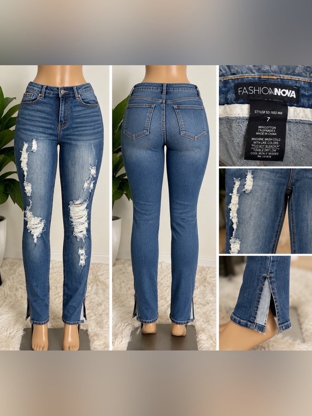 Fashion Nova Distressed High-Rise Skinny Jeans - Blue Wash